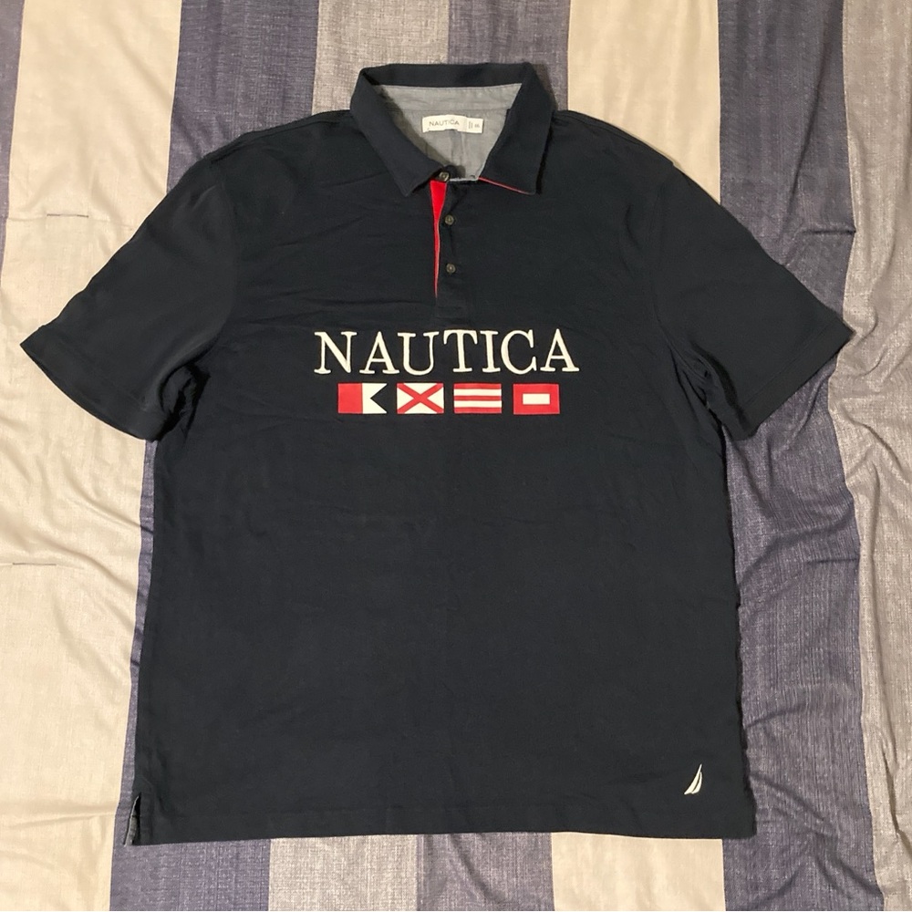 Nautica Mens Spellout Polo Shirt Sz XXL Navy Blue